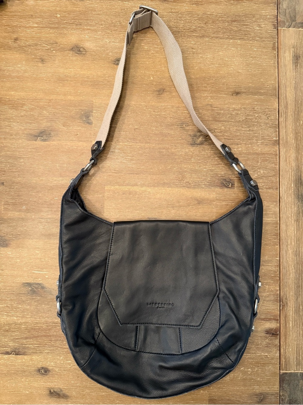 Liebeskind Black Messenger Bag with Beige Strap